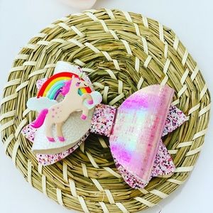 Unicorn bow, birthday bow, hair clip